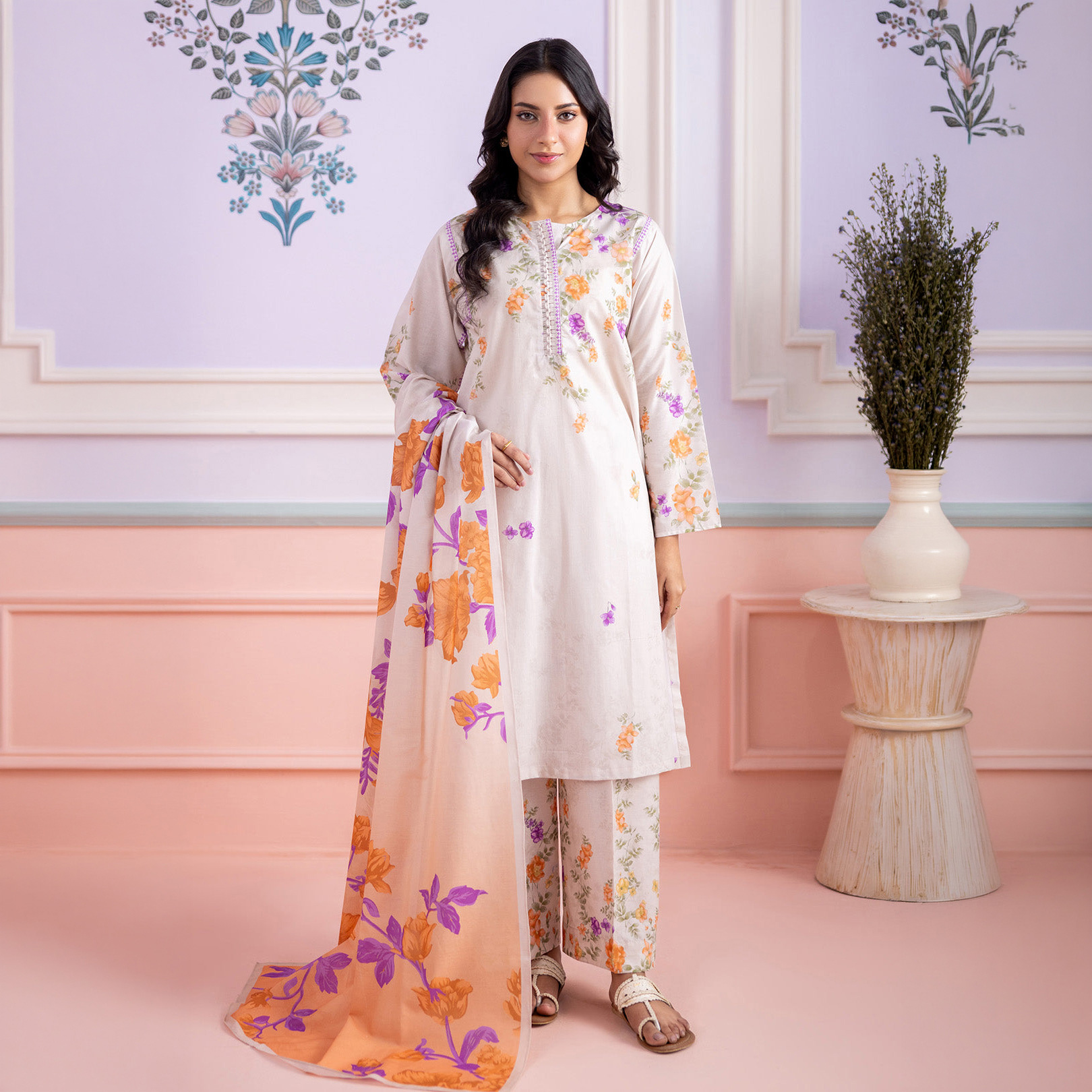 Zellbury Unstitched 3 Piece Lawn Shirt Shalwar Dupatta - 0889 Unstitched Fabric For Women - Unstitched Suit For Women - Denting Lawn Dupatta Cambric Trouser - Summer '1.0 - Essential Unstitched Collection-2026