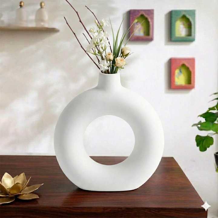 White Decorative Vase | Flower Vase for Home Decor | Minimalist Tabletop Vase | Modern Room Decoration | Floral Display Vase