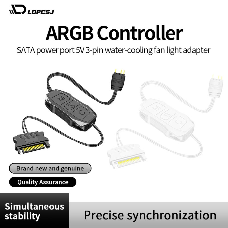 LDPCSJ ARGB Divine Light Sync Controller SATA power port 5V 3-pin water-cooling fan light adapter