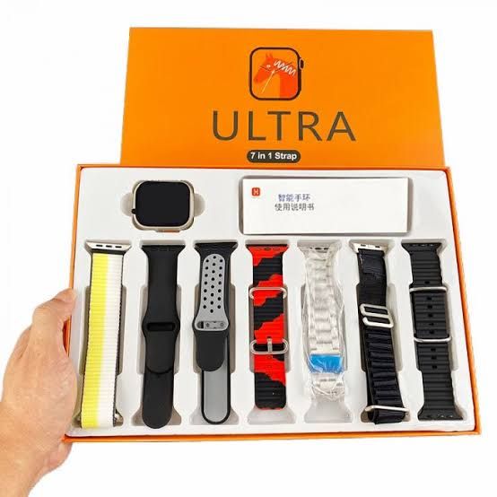 7 In 1 Ultra Smart Watch | Golden Edition | 2.02 Inch Bezel Less Display | 7 straps | BT Calling | All Fitness Tracking Features