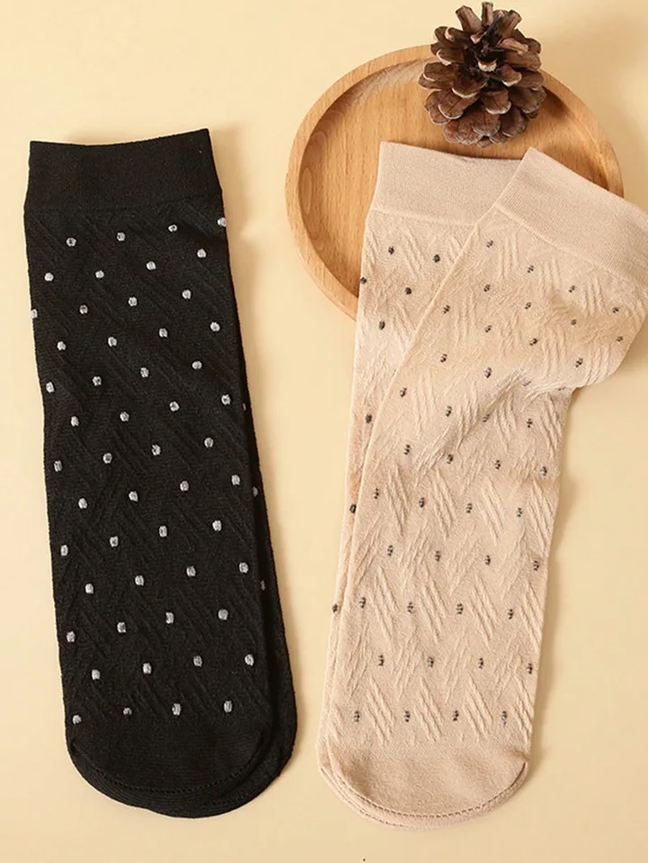 "  Skin &  Black " Women's Dot Print Short Stockings 50D Velvet Dot Jacqvart High-Elastic, Altra - Thin Breathable Versatile Best Choice High Quality Socks for Ladies, Girls