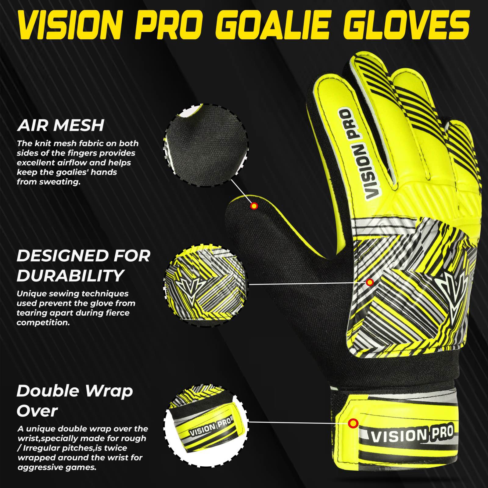 Kids Goalkeeper Gloves Soccer Goalie Football Glove Super Grip Double Wrap Wristband Training Gloves youth Sizes For Boys and Girls