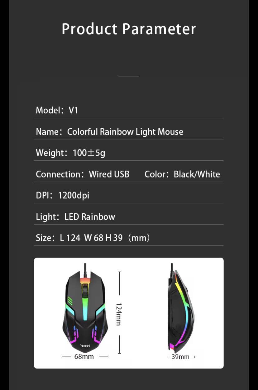 Gaming Mouse RGB with 1600dpi - Breathing LED USB Wired Optical Computer Mouse with  Braided Wire including Side Buttons - Mouse with FREE Mouse Pad for laptop, PC, Gaming & Office Use by FunBug