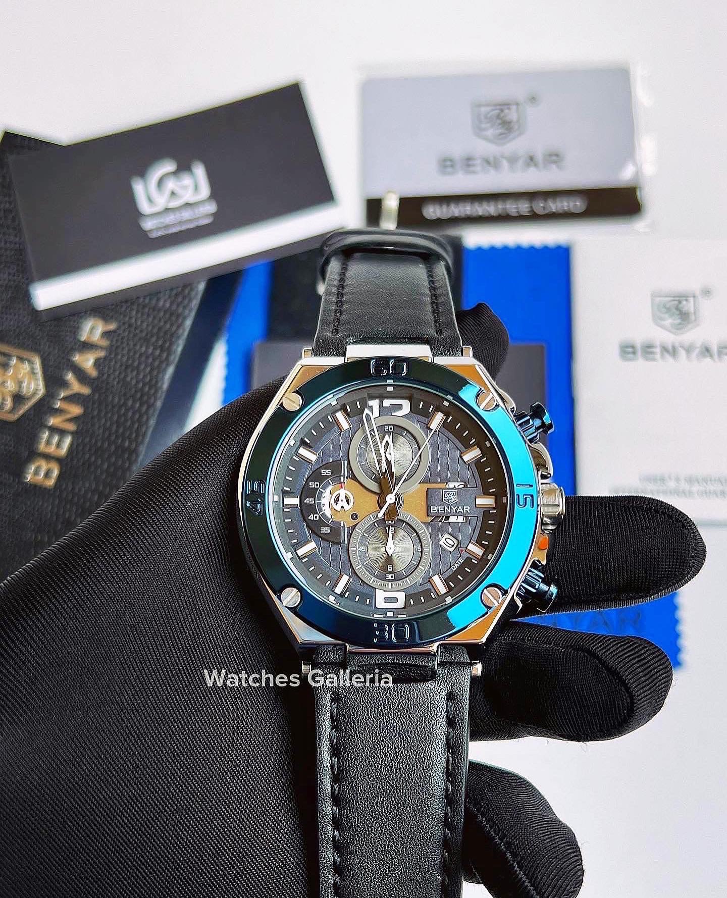 Benyar Chronograph BY5151 Leather Strap Modern Quartz Watch