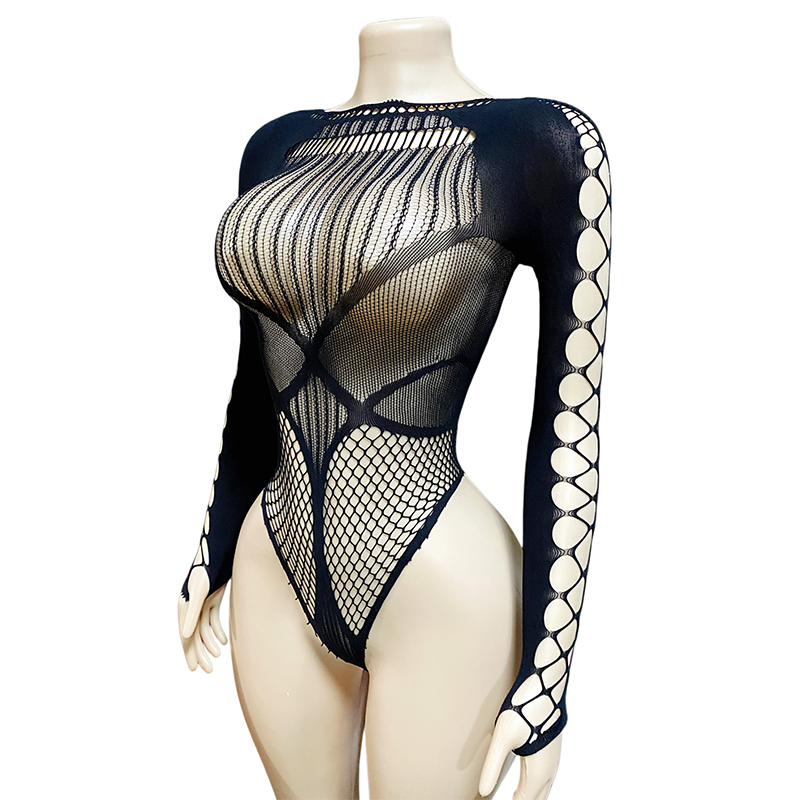 1PC  Cover Up Women Bodysuit Long Sleeves Jumpsuit See Through Hollow Out  For Music festival Bodystocking BD033