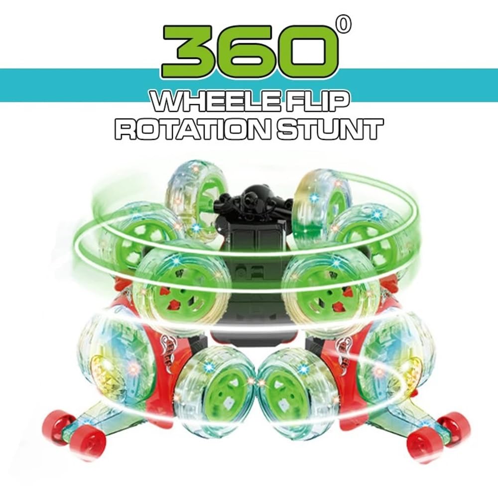 Rechargeable 360 Degree Rotation Stunt King Remote Control Stunning Moves Car Toy for Kids with Colorful Flashing Lights and Dynamic Music - Multicolor (Color As Per Stock)