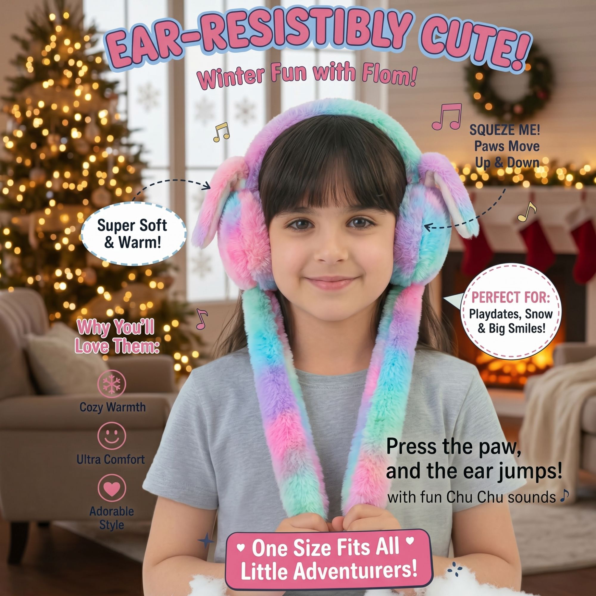 Trending Moving Ear Plush Earmuffs for Kids - Winter Earmuffs for Kids & Chu Chu Sound - Bunny Earmuffs For Girls - Faux Fur Warm Ear Muffs for Girls, Boys, Women & Cold Weather Protection (High Quality)