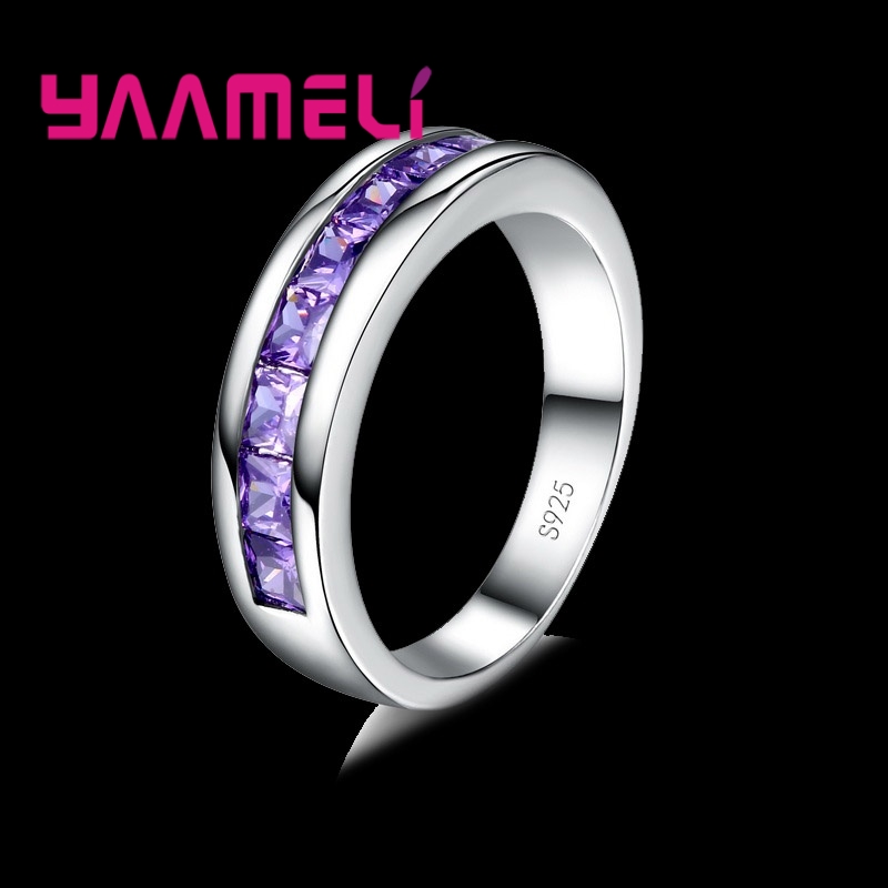 925 Sterling Silver Color Amethyst Promise Ring for Woman Crystal Stone Wedding Engagement Accessories Nice  Jewelry