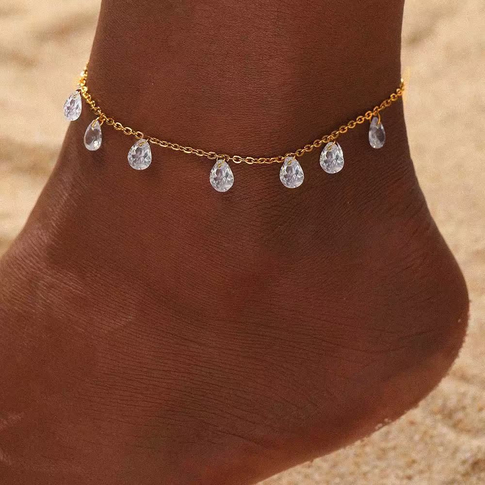 Water drop crystal anklets, exquisite water diamond pendants, beach anklets, ladies' summer accessories