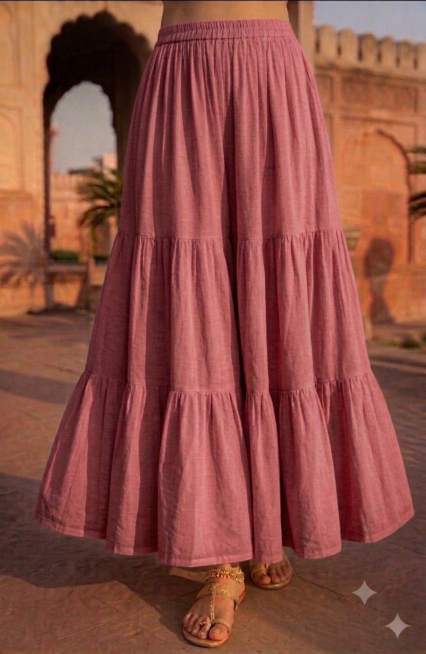 Multi Layered Tiered Summer Cotton Maxi Skirt for Women – Flowy Long Skirt with Elastic Waist (XS to XXL)