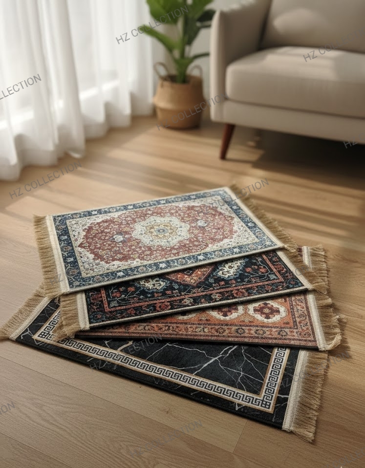 Elegant Floral/Geometric Poly-Cotton Rug - 1 Piece Traditional Design, Hand-Knotted Patterned Prayer Mat