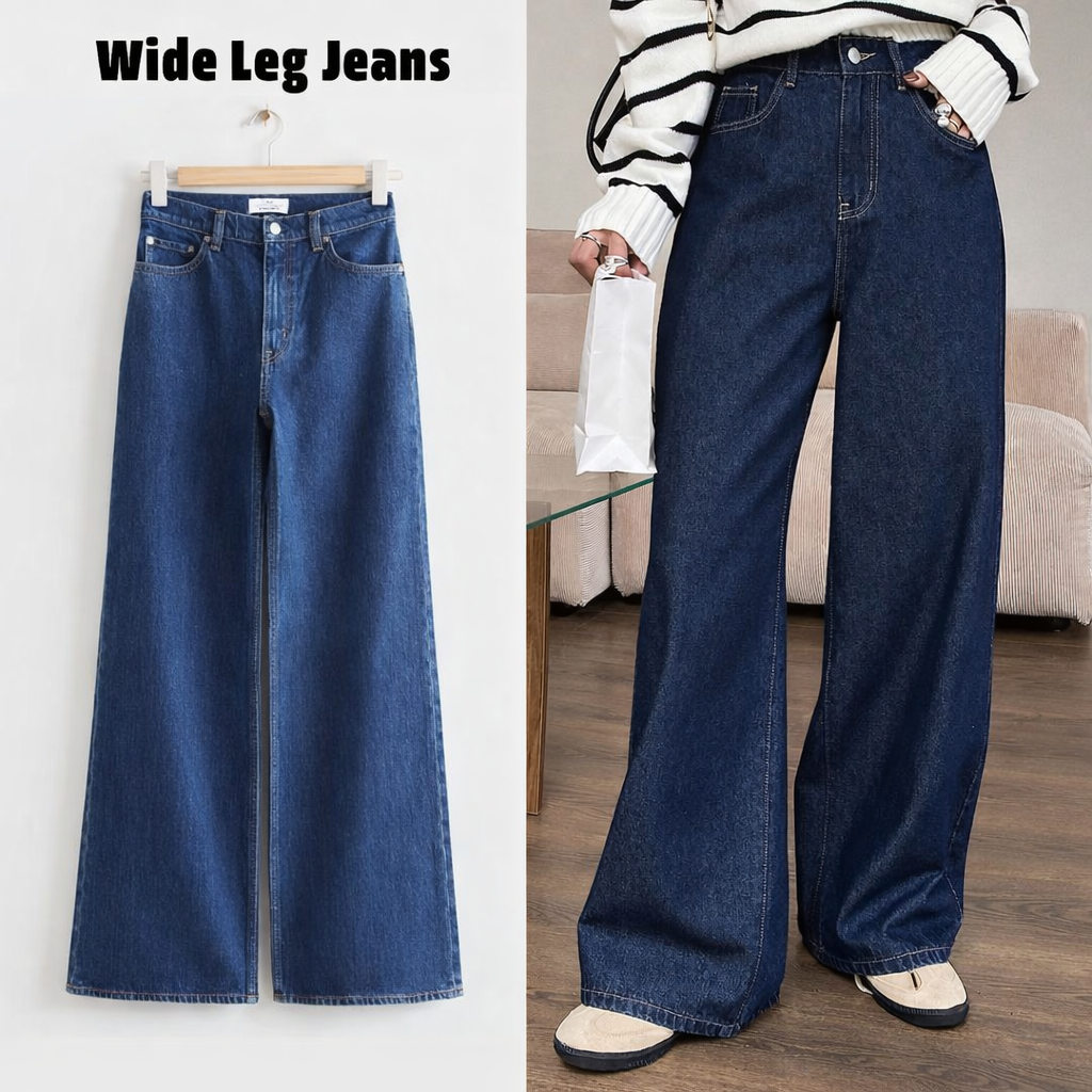 Dark Blue Wide Leg Jeans for Girls and Women | High Waist Denim Pants for Girls and Women | Loose fit Jeans for Women | Bottoms for Her