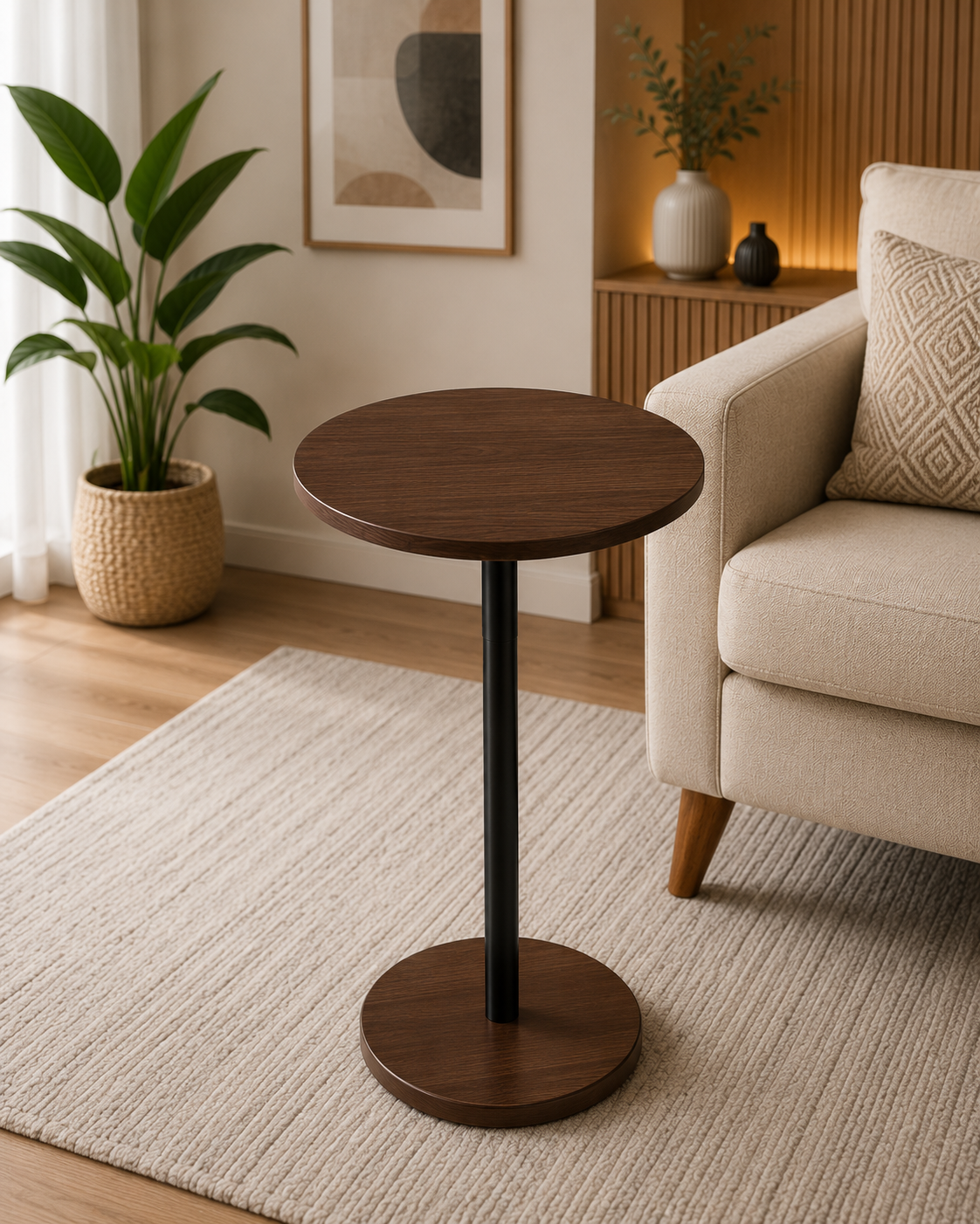 Premium Round Side Table for Living Room | Wooden Sofa End Table | Modern Accent Table |