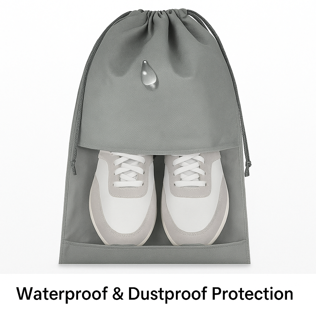 Travel Shoes Storage Bag with Clear Window – Premium Non-Woven Fabric with PVC Coating, Waterproof & Dustproof Drawstring Shoe Organizer for Sneakers, Heels, Boots – Transparent Portable Shoe Pouch for Men & Women, Ideal for Travel, Gym, Home Closet
