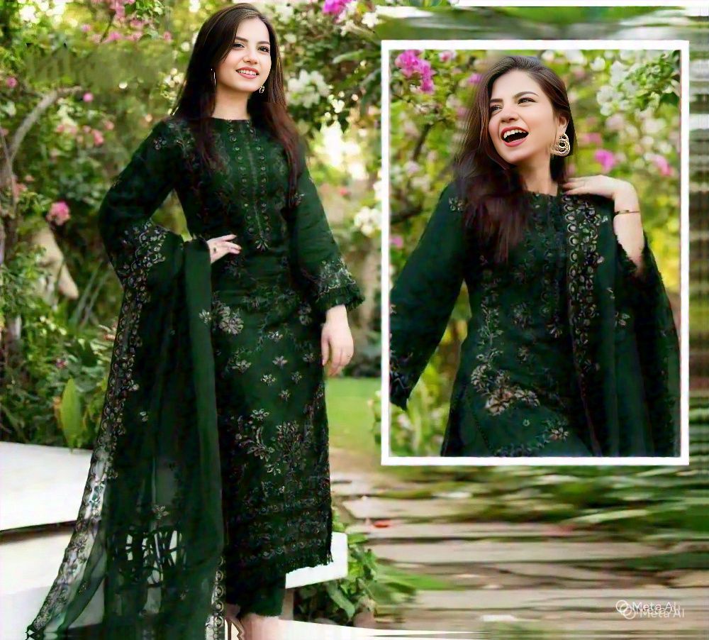 3Pc Embroidered Unstitched Chiffon Suit For Women All Season Crinkle Chiffon Fabric Party Wear Formal Style Multiple Color