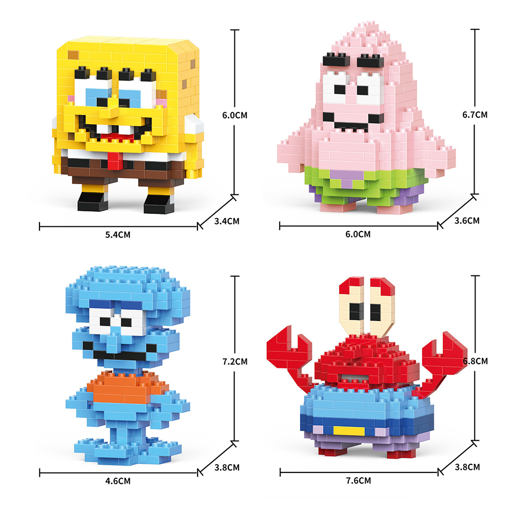 Yellow Sponge Cartoon Square Octopus Crab Mini Building Block Anime Character Brick Model DIY Assembly Toy Desktop Ornament 