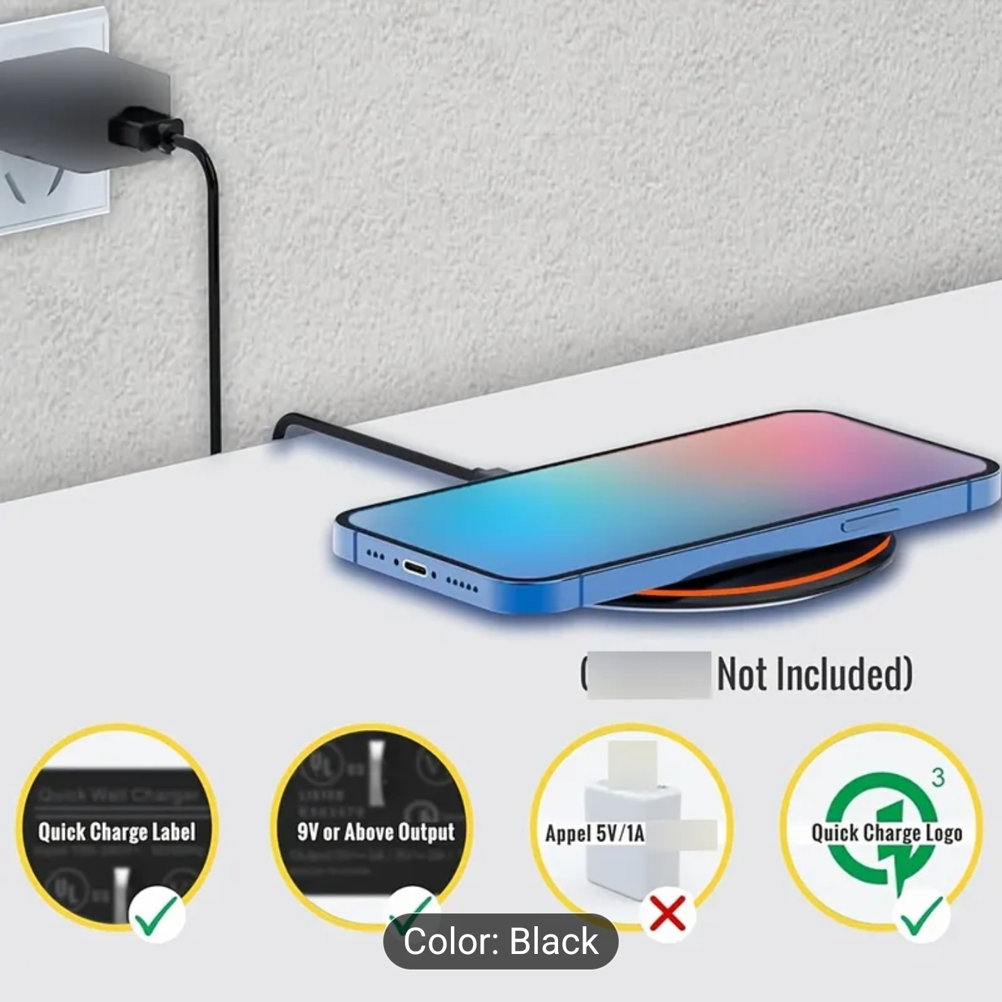1pc 15W Fast Wireless Charger - USB Type-C Port Desktop Power Supply Stand for  16 15 14 13 12 11 And Samsung Galaxy S25 S24 23 S22 S21