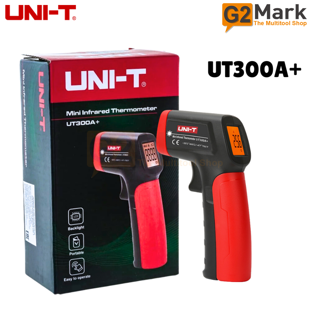 UNI-T UT300A+ Digital IR Thermometer -20°C to 400°C 10:1 Distance Ratio 0.1°C Resolution Laser Temperature Gun with Data Hold & Backlight | G2 Mark |