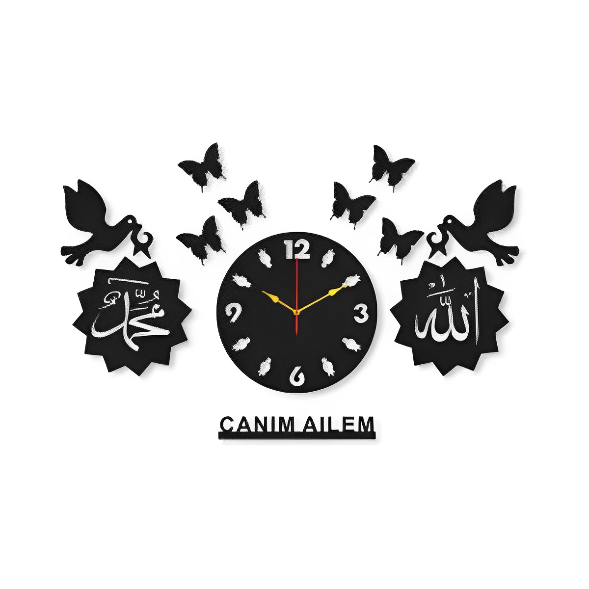 Art Center 3D Islamic Wooden Wall Clock DIY Design for Living Room Office and Gift
