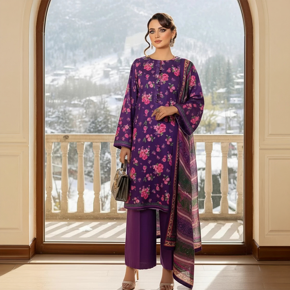 Salitex 3 Piece Unstitched Khaddar Printed Suit (SSW6U3P831)