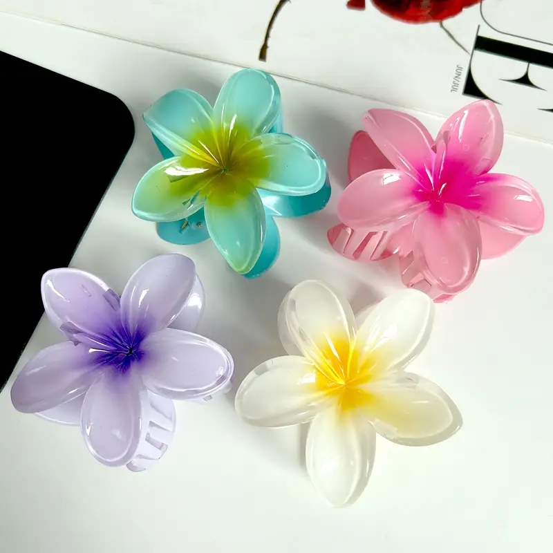 Hair Clip Flower Claw Large 8 Cm Stylish Anti Slip Women Hair Accessory Daily Use (Pack of 2) (Random colors)