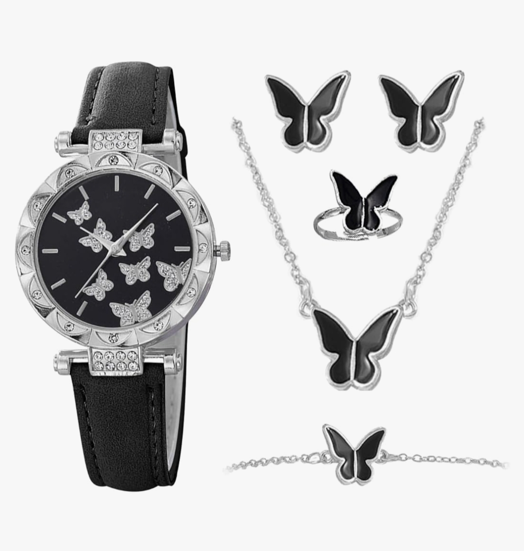Ladies' Leather Strap Fashionable Minimalist Numeric Markers Dial Quartz Watch And Jewelry Set (1/2/3/4/5/6pcs/Set) As A Gift For Students Returning To School | Girls watch | Watch with necklace, earrings, ring, Bracelet | ladies watch | Party Watches |