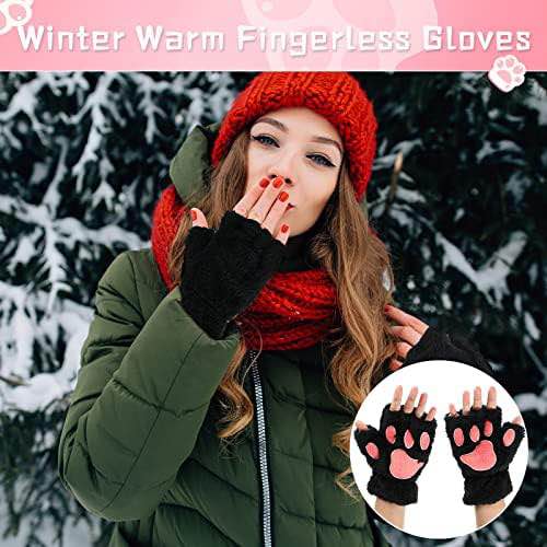 Plush Fingerless Gloves Female Winter Mitten Soft Warm Student Women Flip Gloves Outdoor Write Gloves Thickened Cold Protection