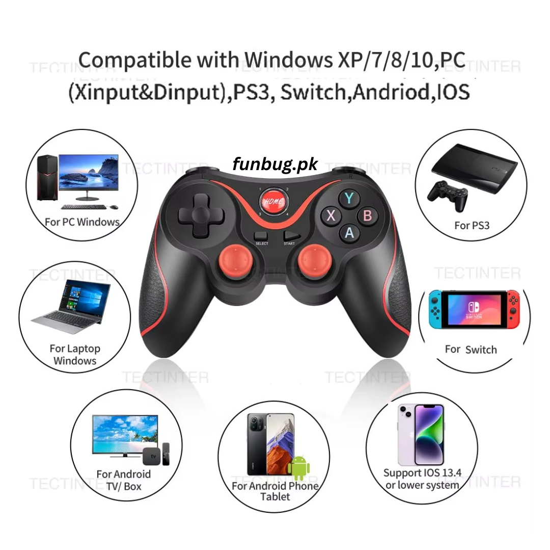 【6-in-1】 Universal Wireless Bluetooth Gaming Controller ~ Joystick Joypad Gamepad for PlayStation, PC, Computer, Laptop, Mobile, Android, TV Box, Nintendo Switch ~ Dual Shock Vibration ~ Wireless PS3 Controller Remote~ By FunBug