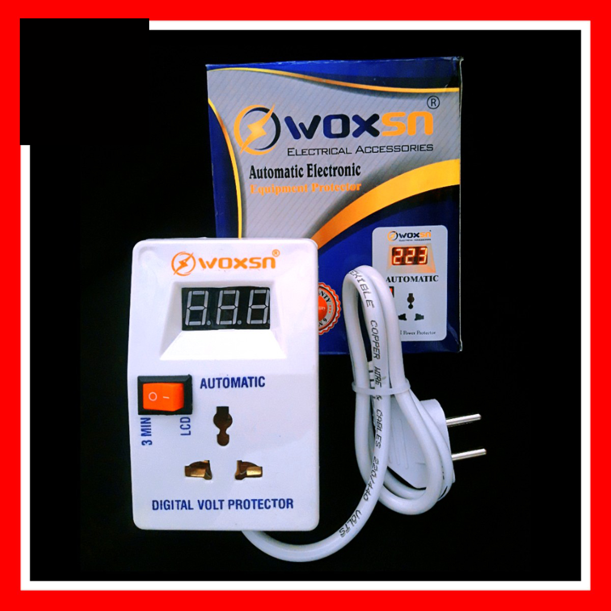 Woxsn Automatic Digital Power Protection, AC Voltage protector, Over &Under Volt power protection, For Fridge, Freezer, Mobile and laptop Charger, LED OR LCD, wifi and Camera devices and other electronics accessories, Muhafiz Switch
