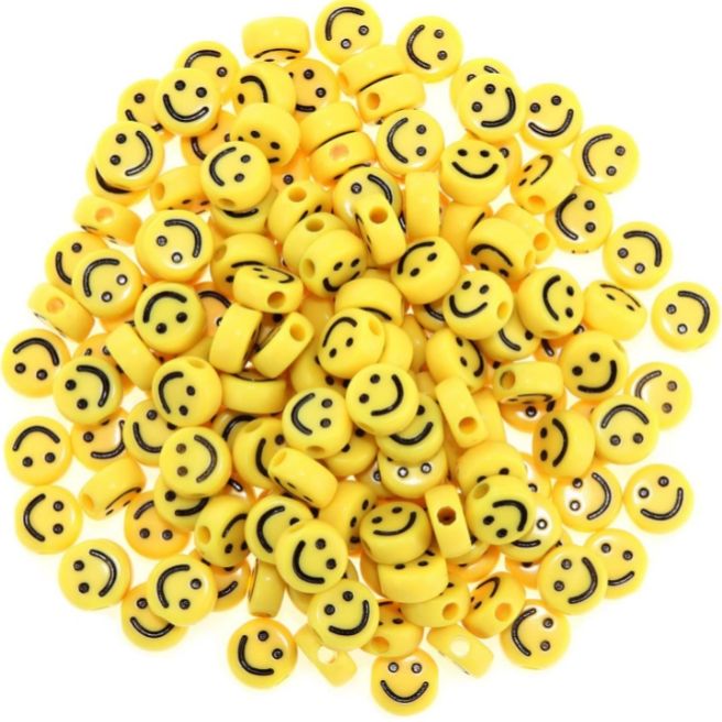 100PCS Colourful Smiling Face Letter Acrylic Loose Spacer Emoji Alphabet Bracelet Beads for Jewelry Making DIY Bracelet Accessories