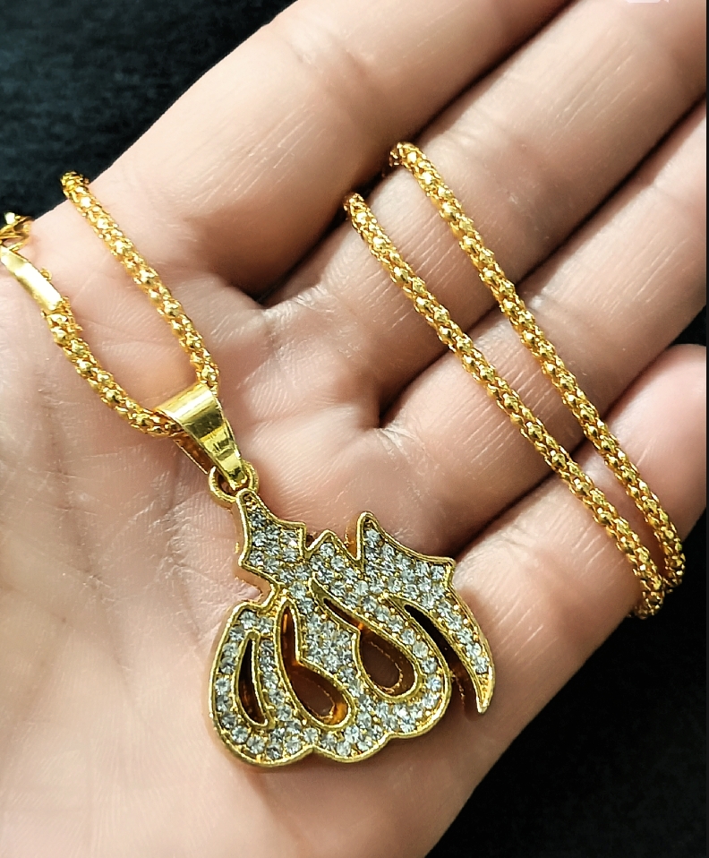 Top Fashion Gold Plated  bChallegraphy Pendant Necklaces Unisex Ahmed Arab Islam Mohammad Muslim Middle Eastern pendant For Unisex Top Fashion Quality  Islamic Name Pandant With Neck Chain For Boy And Girls Eid Special ,Birthday Gift for Men And W