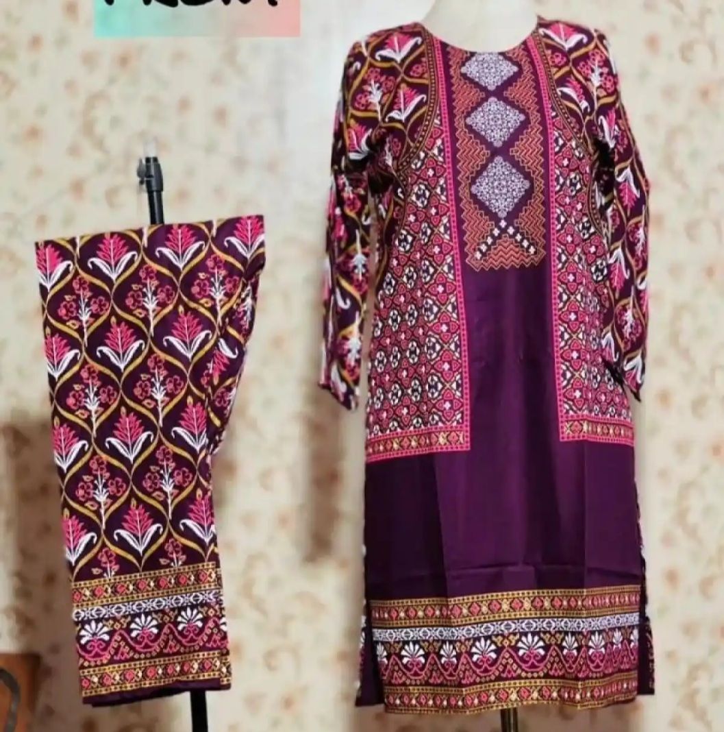 New stylish collection stitched 3D printed jacket 2pc dress for women and girls