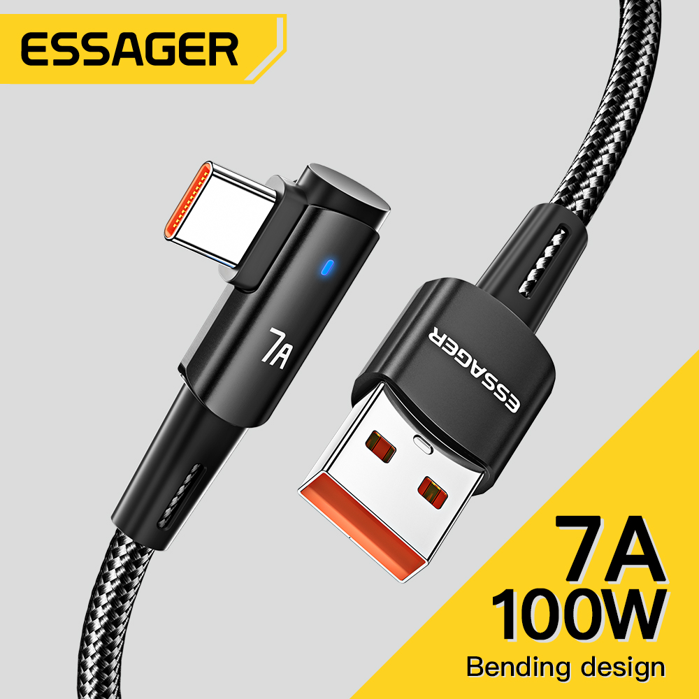 Essager 7A USB Type C Cable 90 Degree For  100W Fast Charing Cord For Honor    Angled Charger Data Wire