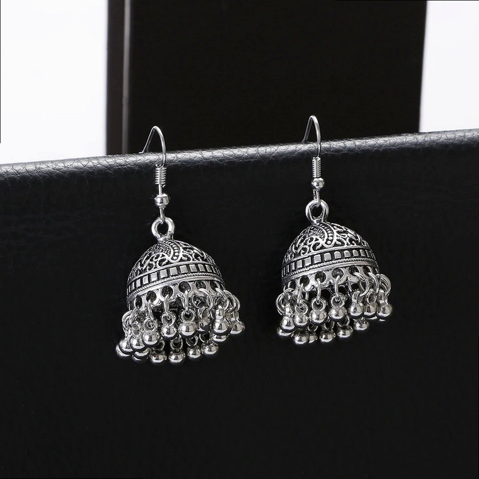 Silver Jhumki Oxidized Aluminum Earrings For Women Traditional Ethnic Party Wear Wedding Festival Fashion Jewelry Accessories