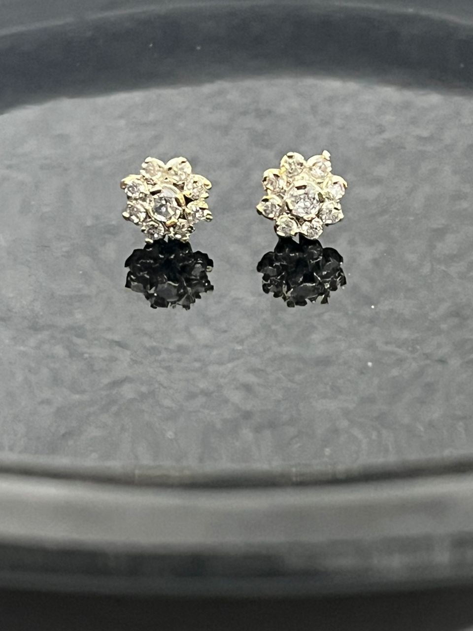 Ganga Jamni Stud Earrings CZ Diamond Cluster - Gold Plated Two-Tone Ganga Jamuni Bridal Studs for Women - Traditional Pakistani Ethnic Jewelry