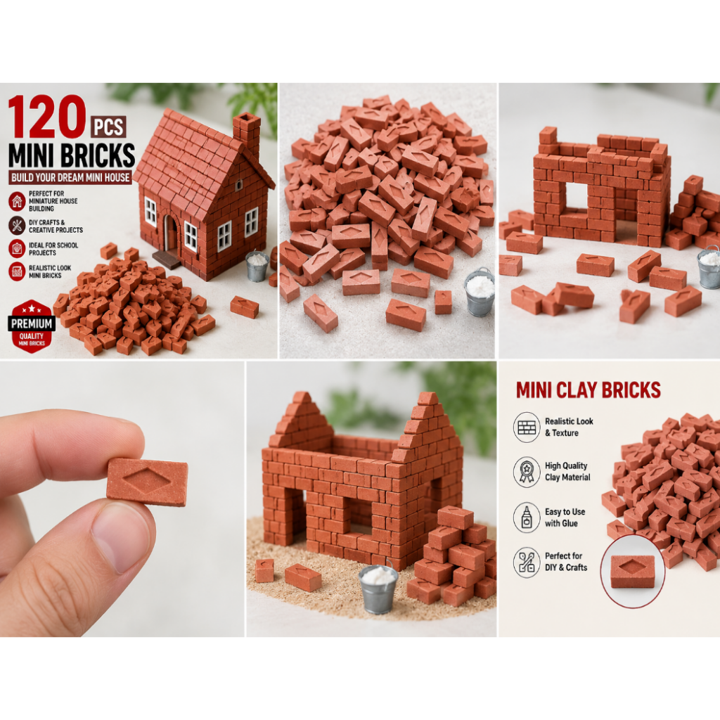120 PCS Mini Bricks for Miniature House Building | DIY Crafts | Doll House Construction | School Project Building Blocks