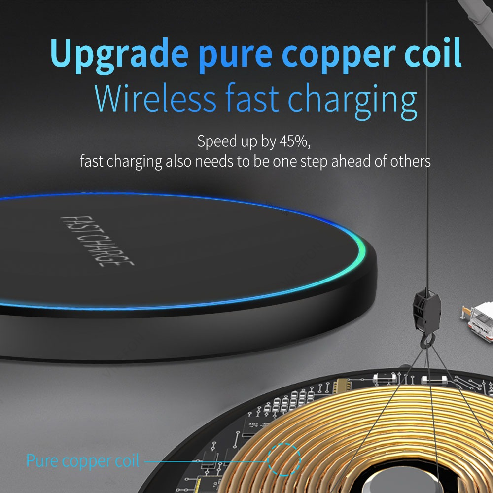 Mini Fast Wireless Charger Pad For iPhone 17 16 15 14 13 11 Pro Max Induction LED Light Charging Station For
