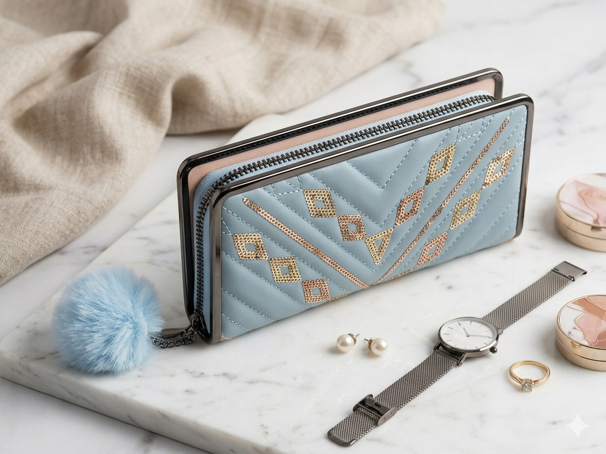 Beautiful Leather Fashion Hand Bags Wallet Clutches With Long Zippe