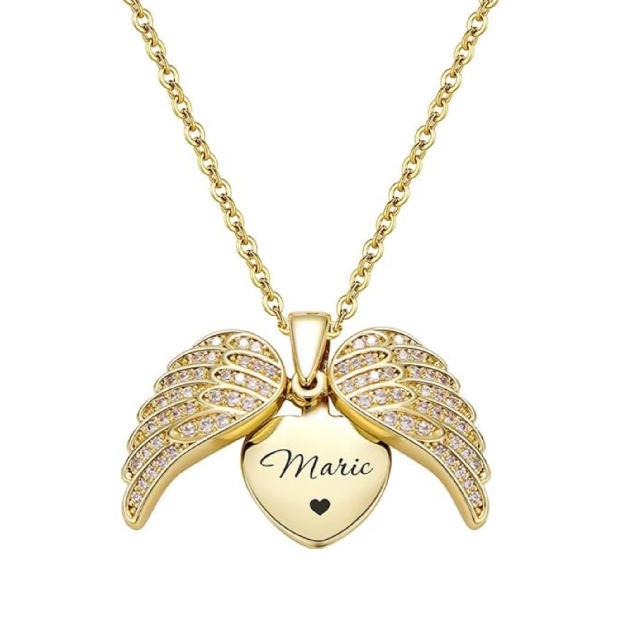 Customized Name Angel Wing Heart Pendant Necklace for Women & Girls | Personalized Engraved Heart Necklace | Gold & Silver Stainless Steel Chain | Birthday, Anniversary & Valentine's Gift
