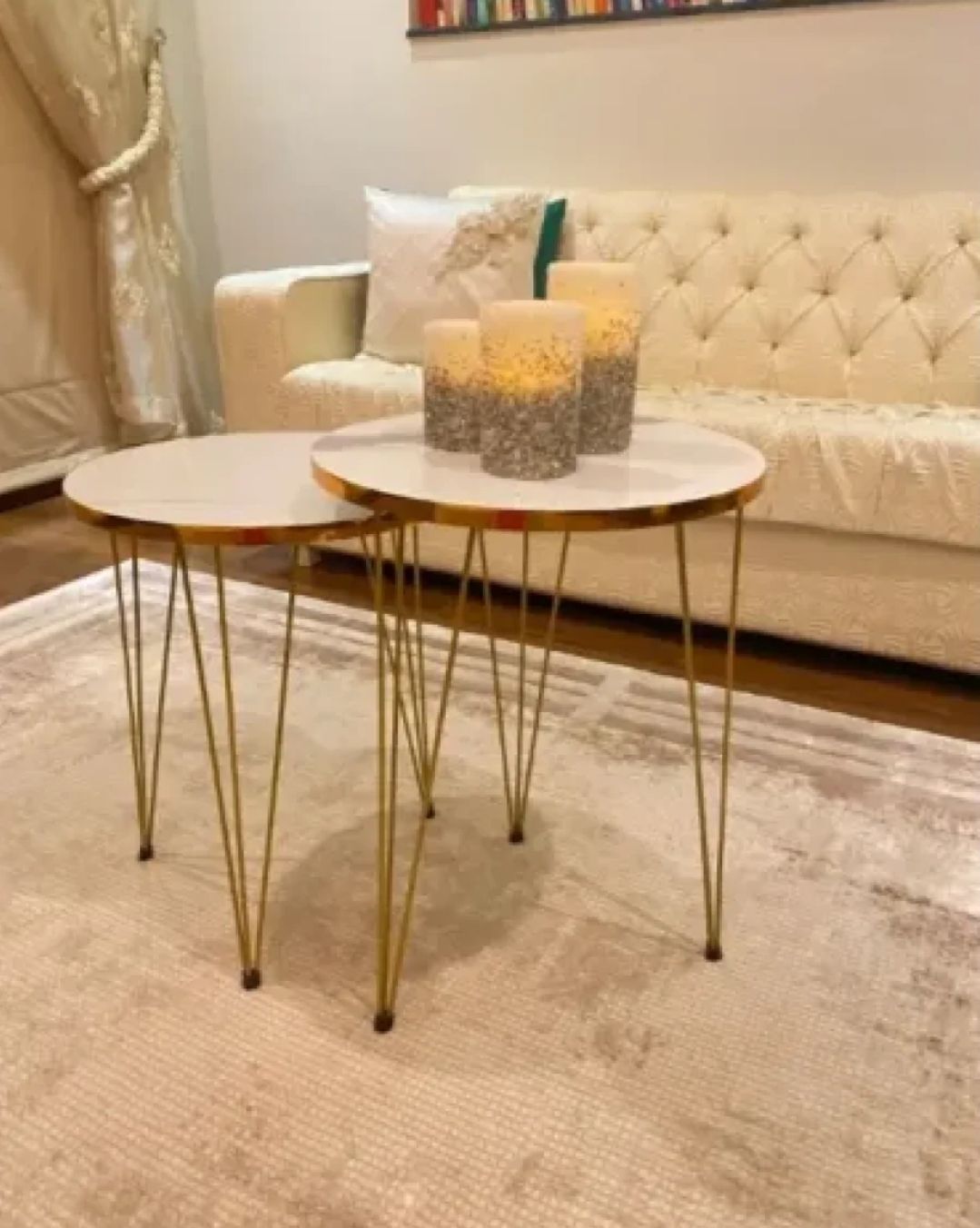 MDF Wood Round Coffee table With metal stand/Side table/ Nesting end table / round coffee table/coffee Table/ Table for Home decor ,living room and for bed side