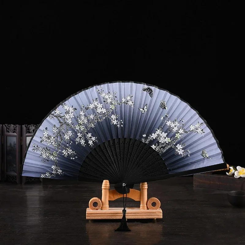 1Pc Vintage Silk Folding Fan Retro Chinese Japanese Bamboo Folding Fan Tassel Dance Hand Fan Home Decoration Ornament Craft 