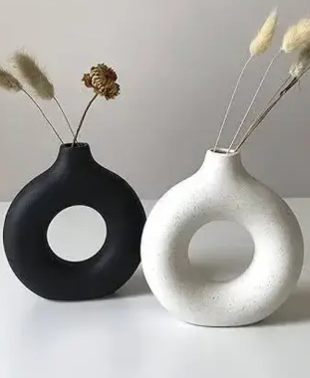 Donut Vase 2 Piece Set, 8 Inch and 6.5 Inch Sizes, Elegant Design