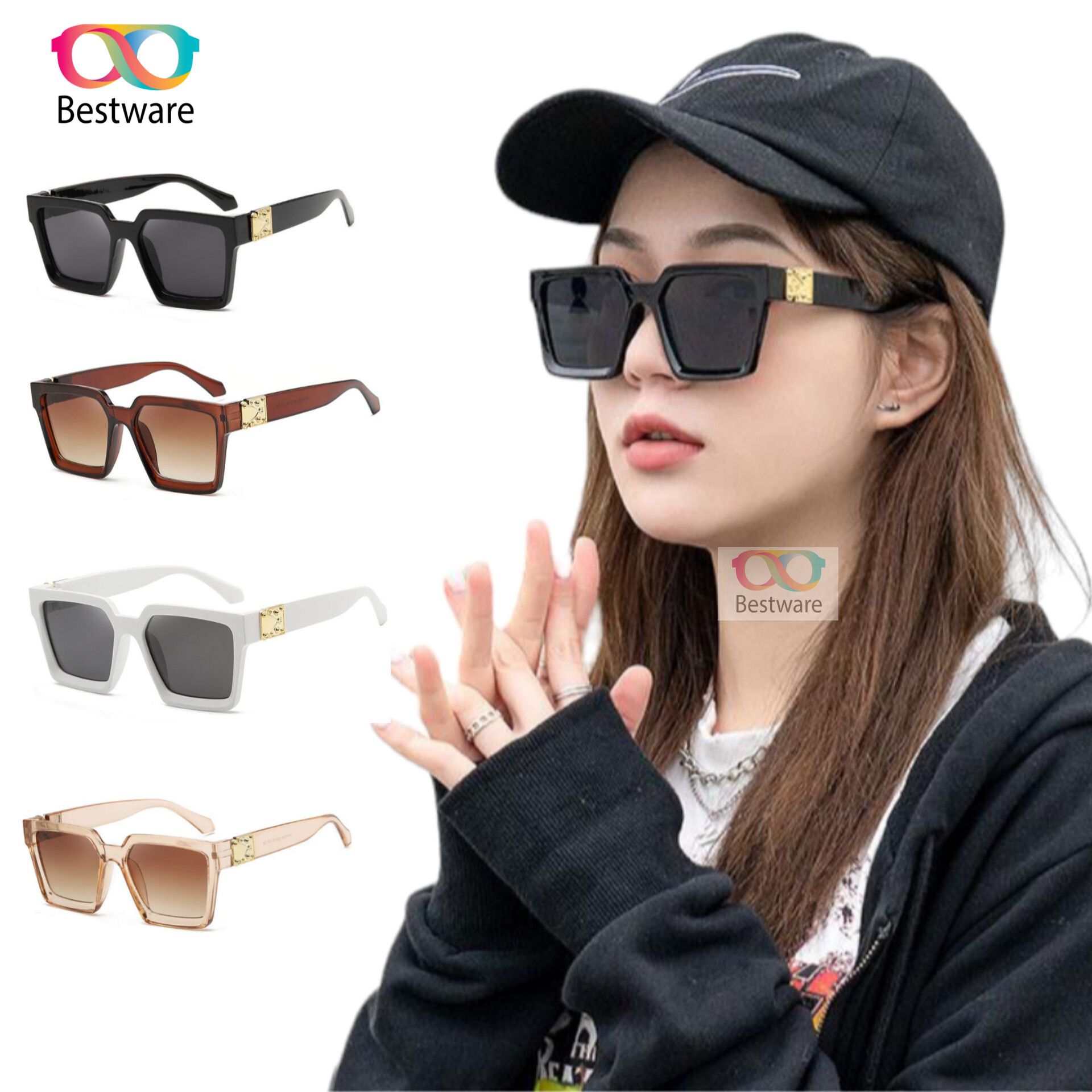 Bestware V Shaped Square Sunglasses for Women,New Vintage Oversized Sunglasses for Girls Female Glasses
