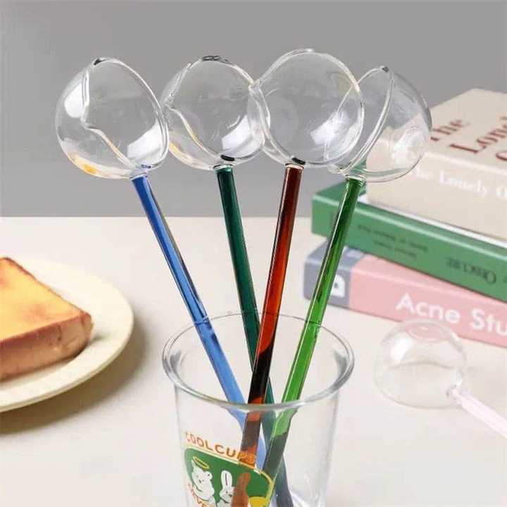 Colored Deep Soup Spoon | Long Handle Borosilicate Glass Spoon | Heat Resistant Soup & Coffee Spoon | Kitchen Serving Spoon