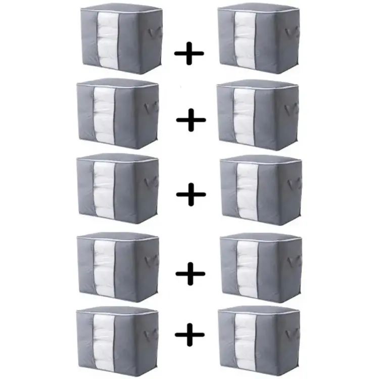 Pack Of 10 Storage Bags - Space-Saving Wardrobe Storage Bags - waredrobe organizer - Durable and Breathable Fabric Bags with Zipper Closure for Clothing, Bedding, and Household Items - Multipurpose Storage Solution for Travel and Home Organization