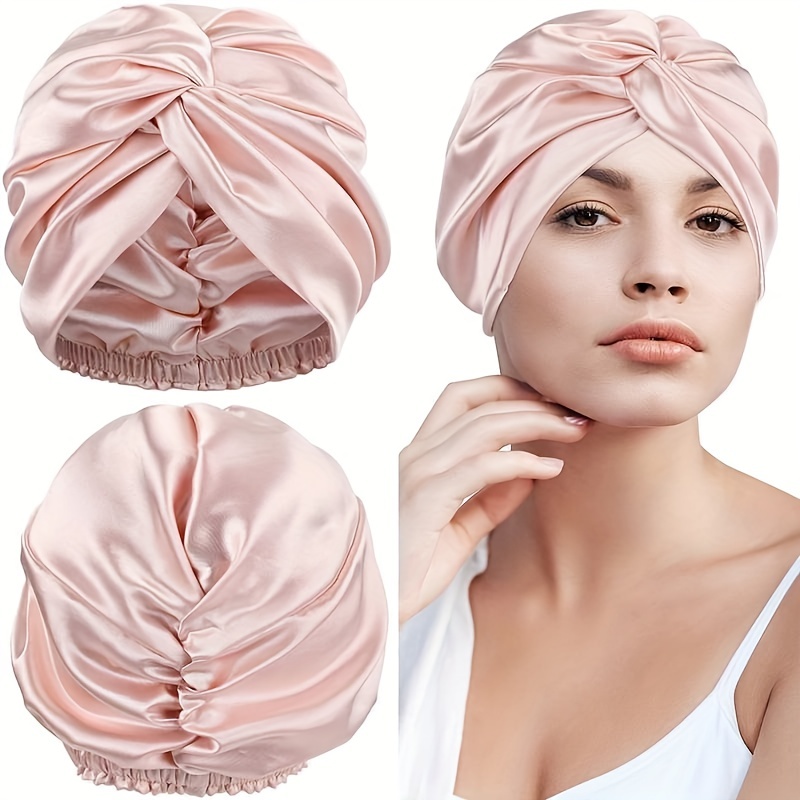 Women Cross Twist Sleeping Hat, Long Hair Wrap Headscarf, Double Layer Makeup Shower Bath Cap