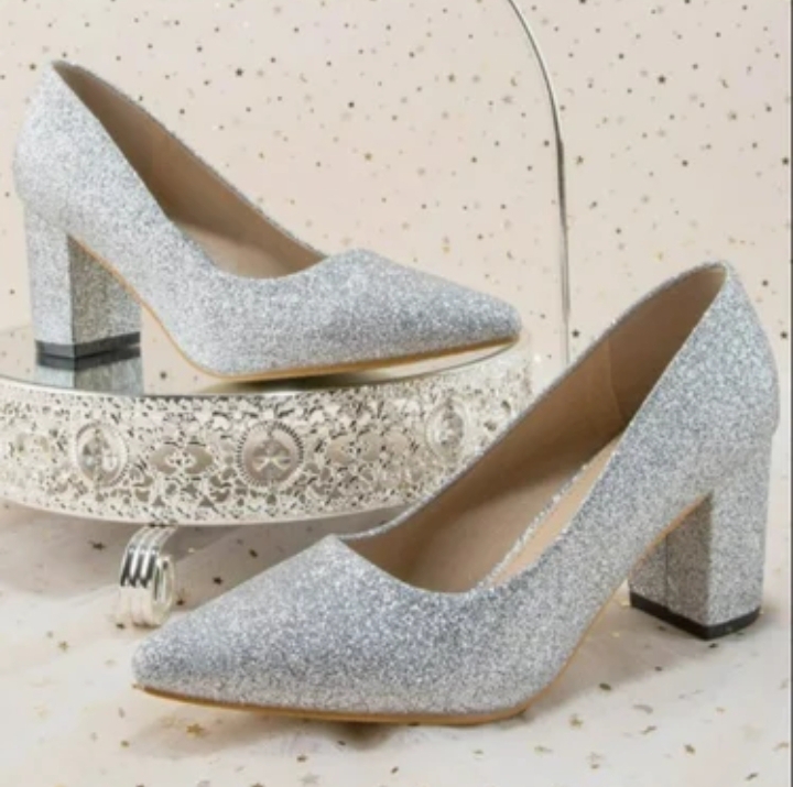 Women Block Heel Fancy Court Shoes Silver & Golden Heel Pumps for Women