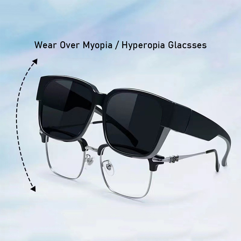 Men Women Large Frame Sunglasses Wear Over Myopia Prescription Glasses Set Vintage Outdoor Travel Night Vision Driving Goggles