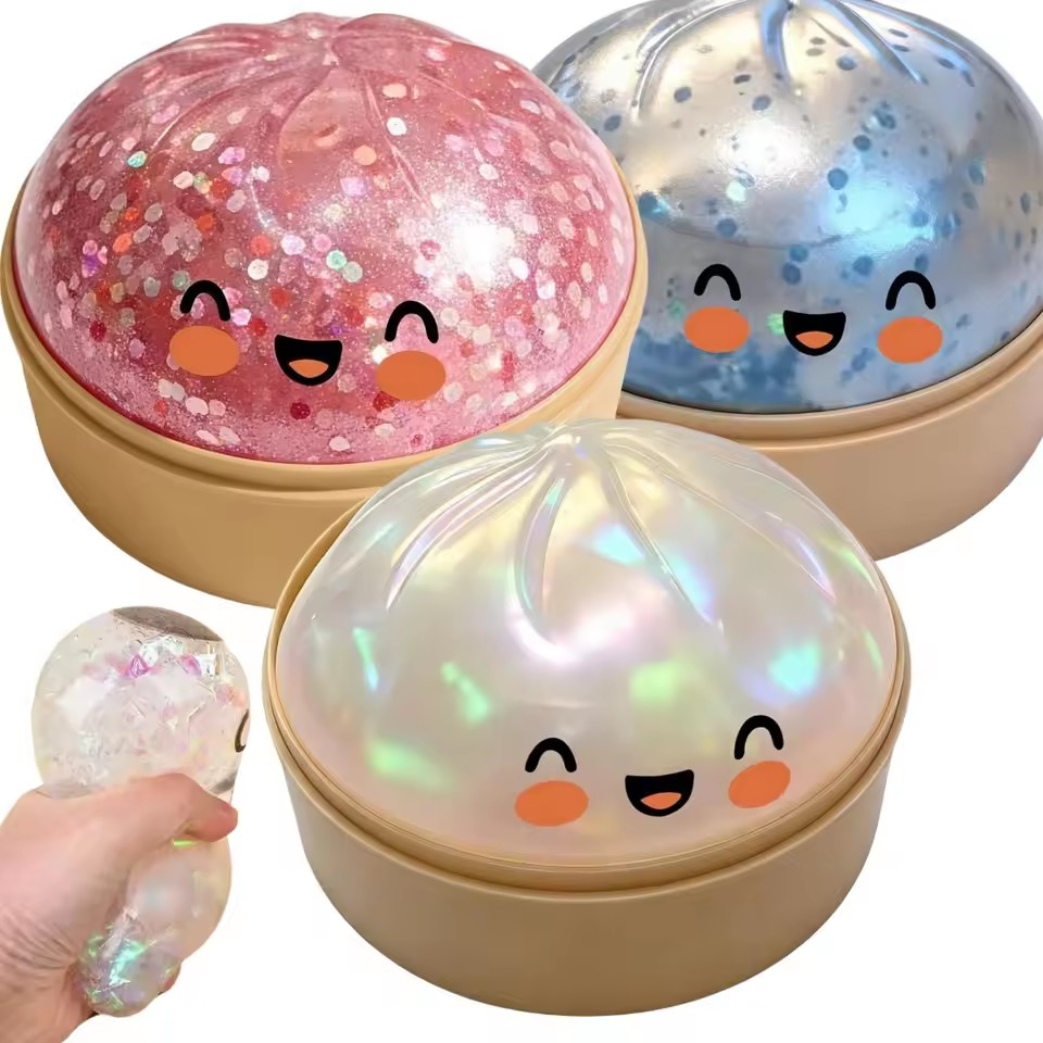 Premium Squishy Steamed Bun Dumpling Toy Slow Rising Glitter Stress Ball Stretchy Decompression Fidget Toy Desk Travel  ﻿