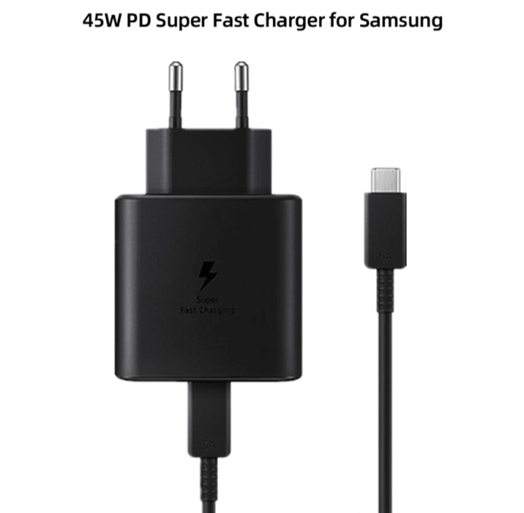 Original 45W Samsung Super Fast PD Charger USB Type-C For Galaxy S24,S23,S22 ,S21,S20 , Ultra S10,S9....,Note 10,Note 20+ _Quick Super Fast PD Adapter & Type C Cable _ Also Support All Android Phones Google pixels